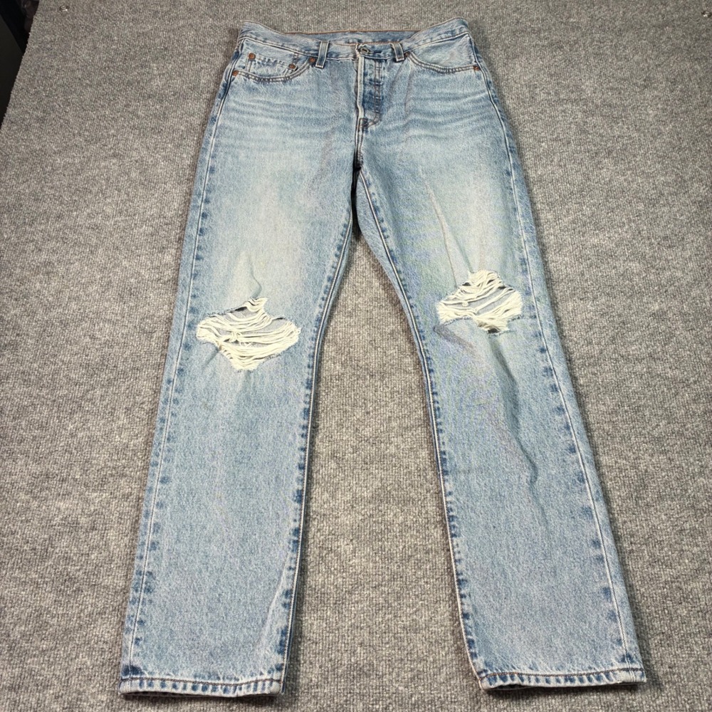 Levi's 501 Original Jeans Mens 29x30 Light Wash Distressed Straight Button Fly